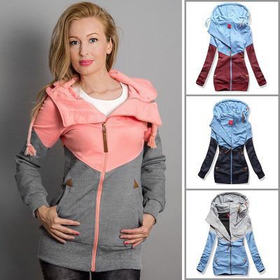AliExpress Amazon Explosive Sweater Women's Personality Double Zip Colorblock Hooded Long Sleeve Plus Velvet Jacket