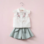 Two Piece Floral Embroidered Jacket With Bow Shorts