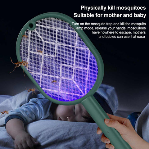 electric swatter being used to kill bugs has some text on the image