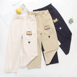 Cartoon Embroidery Casual Pants Girls Spring Straight Pants