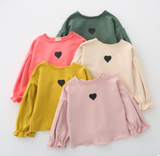 Korean version of the spring new children's clothing girls Puff Sleeve T-shirt children's love printing shirt shirt long-sleeved shirt