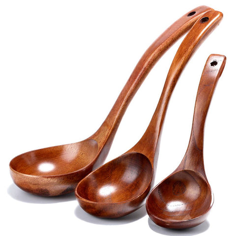 Large Long Handle Natural Wooden Cooking Scoop
