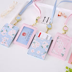 Retractable Lanyard Card Holder PU Leather Student ID Card Holder