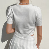 Breasted Woolen Short-Sleeved T-Shirt Women's Crop Top