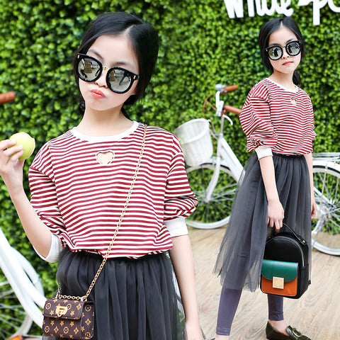 Casual Simple Striped Girls Bottoming Shirt Top