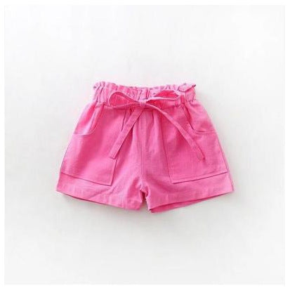 Girls' Shorts Cotton And Linen Solid ColorBow Tie