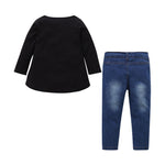 New cross-border European and American children's suit black long T-shirt blue jeans factory direct sale ins hot style