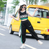 Girls Big Kids Summer Suit 2020 New Girl Western Style Navel Blouse Vest Two-piece Sports and Leisure