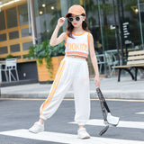 Girls Big Kids Summer Suit 2020 New Girl Western Style Navel Blouse Vest Two-piece Sports and Leisure