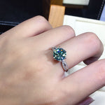 Black Angel  Blue Green Moissanite Stone Adjustable Ring 925 Silver Jewelry for Women Wedding Christmas Gift