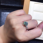 Black Angel  Blue Green Moissanite Stone Adjustable Ring 925 Silver Jewelry for Women Wedding Christmas Gift
