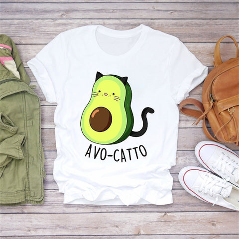 Cartoon Avocado Fruit Love Romantic Cute 90S Print Ladies T-Shirt