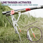 Spring Powered Trigger Activated Fishing Pole Holder and Automatic Hook Setter