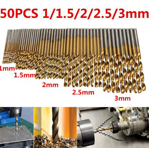 50Pcs Titanium Coated HSS Steel High Speed Drill Bit Hand Tools Set