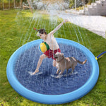 Dog and Kid both enjoying sprinkler splash pad