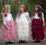 Autumn and winter explosions hollow children's skirt lace long-sleeved girls white princess dress irregular dress