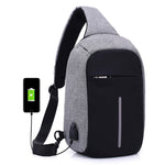 Antitheft USB Charging Water Resistant Shoulder Bag Grey