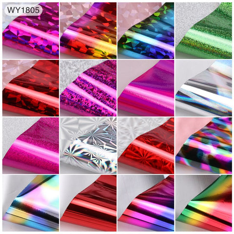 Pink|Rainbow|Green Shiny Nail Transfer Foil Sheets x 16