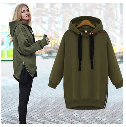New autumn and winter loose hooded hooded drawstring long sweater MM large size long sleeve
