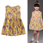 Children Dresses Kids Girl Sleeveless Flower Print Cotton and Linen Floral Dress Baby Girl Spring Summer dresses for girls