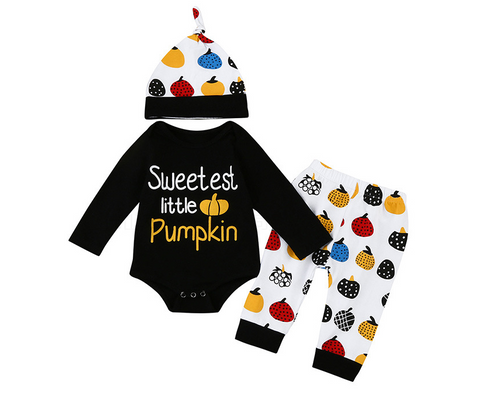 Children's Wear Amazon Halloween Baby Costume Pumpkin Head Letters Haber Set Three Piece Set