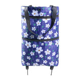 Expanding Shopping Bag with Wheels Blue White Floral