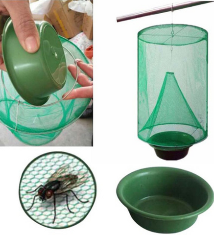 Reusable Hanging Netting Fly Trap with Removable Bait Basin Fly Size Comparison  