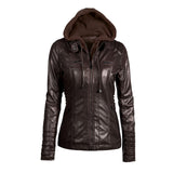 Hooded Faux Leather Jacket Slim Motorcycle Hat Detachable Plus Size 5xl Pu Leather Coat