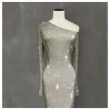 One shoulder asymmetrical sparkling long dress