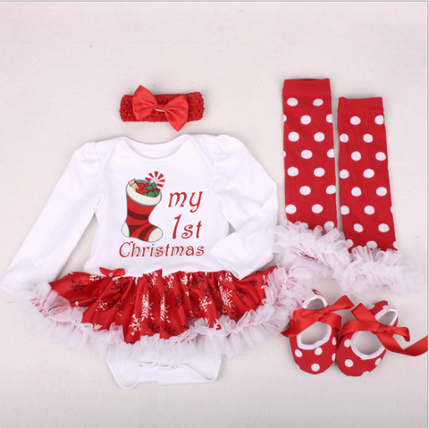 New Long Sleeved Dress With Four-piece New Baby Shoes And Dresses For Christmas