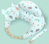 Hands Free Breastfeeding Pillow with Safety Strap Head Support Pillow and Side Support Pillow Blue Reindeer Pattern