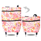 Expanding Shopping Bag with Wheels White Pink Floral