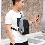 Antitheft USB Charging Water Resistant Shoulder Bag Grey Charging Phone