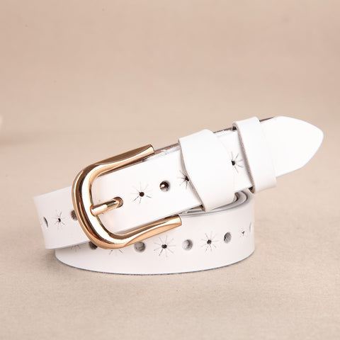 The new women's leather belt leather belt leather ladies hollow retro fashion leather belt all-match Ms.