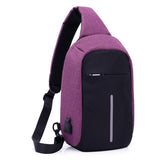 Antitheft USB Charging Water Resistant Shoulder Bag Purple
