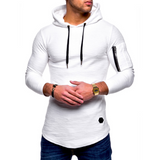 Solid color round neck hooded arm zipper stitching European and American long T-shirt