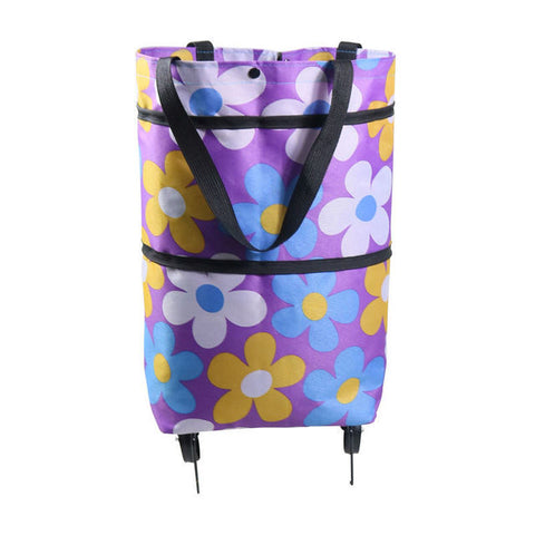 Expanding Shopping Bag with Wheels Purple Floral 