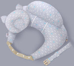 Hands Free Breastfeeding Pillow with Safety Strap Head Support Pillow and Side Support Pillow Blue White Dash Pattern