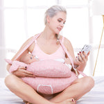 Hands Free Breastfeeding Pillow with Safety Strap Head Support Pillow and Side Support Pillow Pink Pattern 