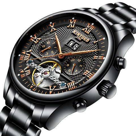 KINYUED Swiss Waterproof Black Tourbillon mechanical watch Automatic Mens Watch seeking agent