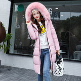 The new cotton padded winter long big girls slim Korean fur collar size feather padded female thickening