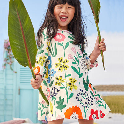 2021 European and American style brand children's skirt wholesale Autumn new cotton long sleeve dress Cute princess dress
