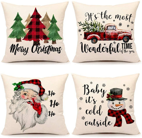 Christmas Santa linen pillowcase sofa cushion