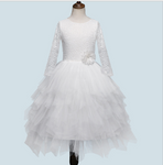 Autumn and winter explosions hollow children's skirt lace long-sleeved girls white princess dress irregular dress