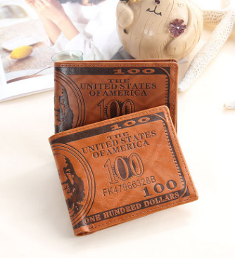 2021 new Pu leather men's short wallet Wish Amazon hot sale 100 dollars pattern men's coin purse