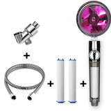 Water Turbo Fan High Pressure Vortex Water Filtration Shower Head With On/Off Switch Kit With 2 Water Filters, 1 Shower Hose, and 1 Shower Bracket Purple