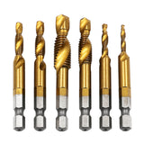 6pcs/set 1/4'' Hex HSS High Speed Steel Thread Spiral Screw M3 M4 M5 M6 M8 M10 Metric Composite Tap Drill Bit Tap