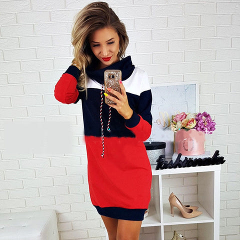 High neck color matching knit long sleeve d