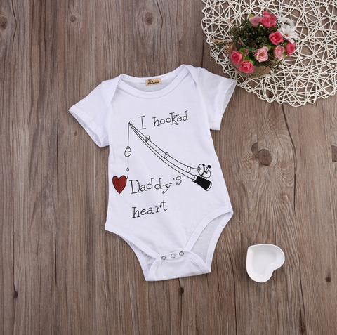 New Infant Baby By Boy Clothes Girl Babygrowth Playsuit Romper I Hooked Daddys Heart Newborn Baby Clothes UNISEX BABY Rompers