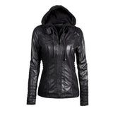 Hooded Faux Leather Jacket Slim Motorcycle Hat Detachable Plus Size 5xl Pu Leather Coat